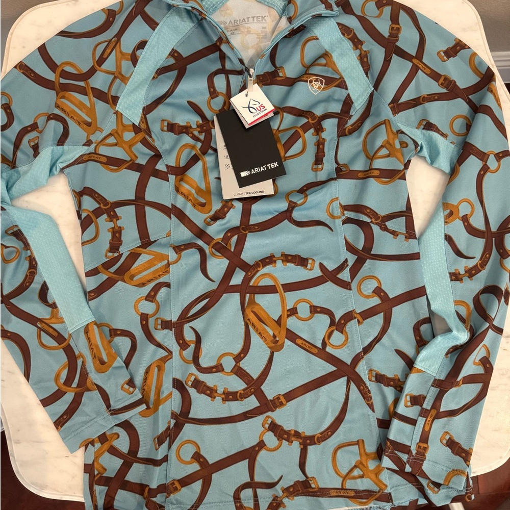 Ariat Aqua Sun Shirt with Brown & Gold Bit Print